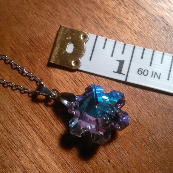 Mystic Color Crystal Snowflake Brass Pendant Stainless Steel Necklace - Picture 7 of 16